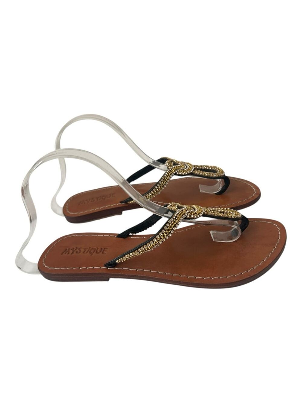Mystique Crystal Embellished Chain Slip On Thong Sandals Size 8